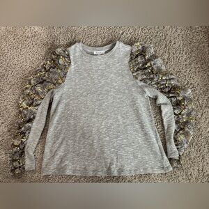 THML Gray Blouse with Ruffled Sleeves